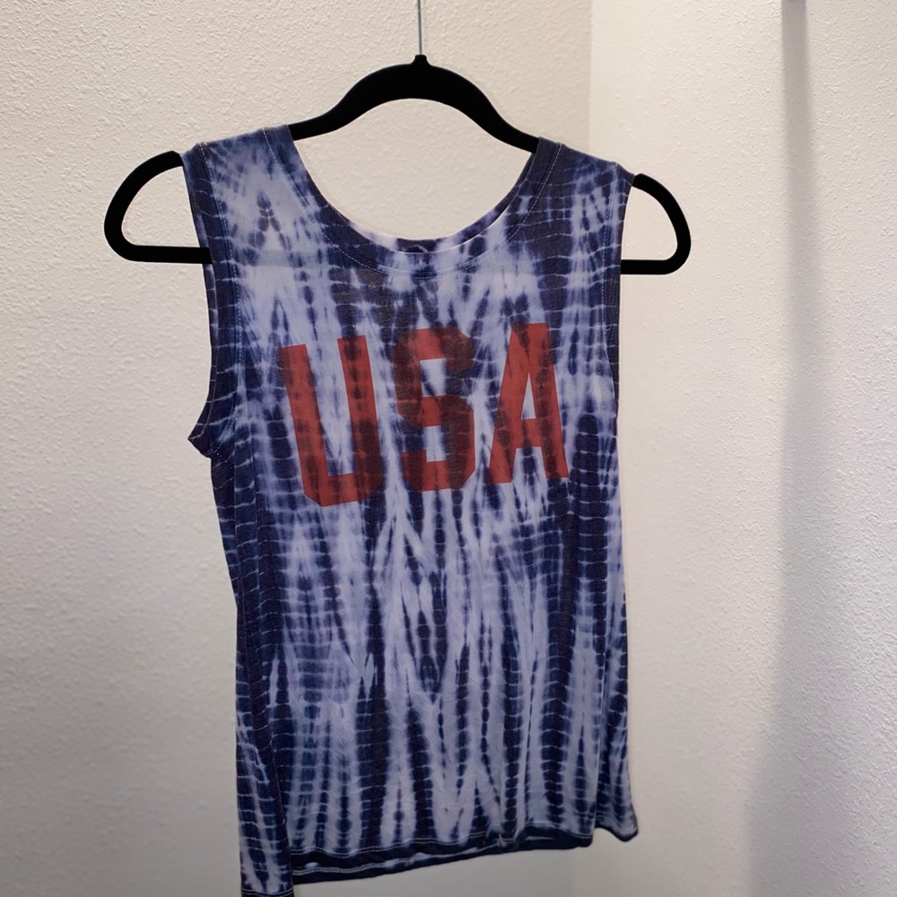 Blue tie dye USA tank top